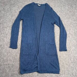 J.‎ Jill Blue Linen Open Front Long Duster Cardigan Sweater Women's Size XS